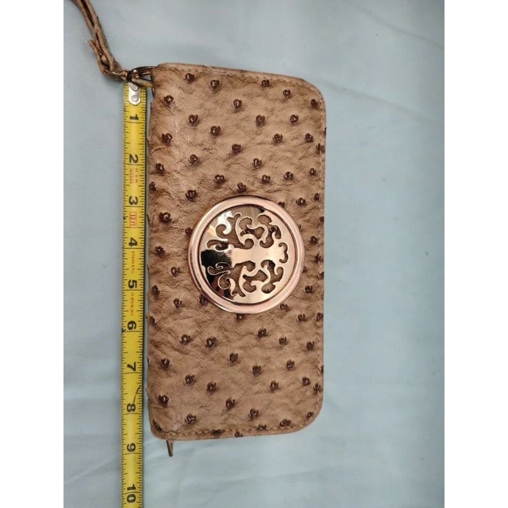 Women's Faux Ostrich Leather Zip-Around Wristlet Wallet-Beige/Taupe